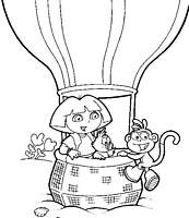 coloriage dora et babouche en montgolfiere